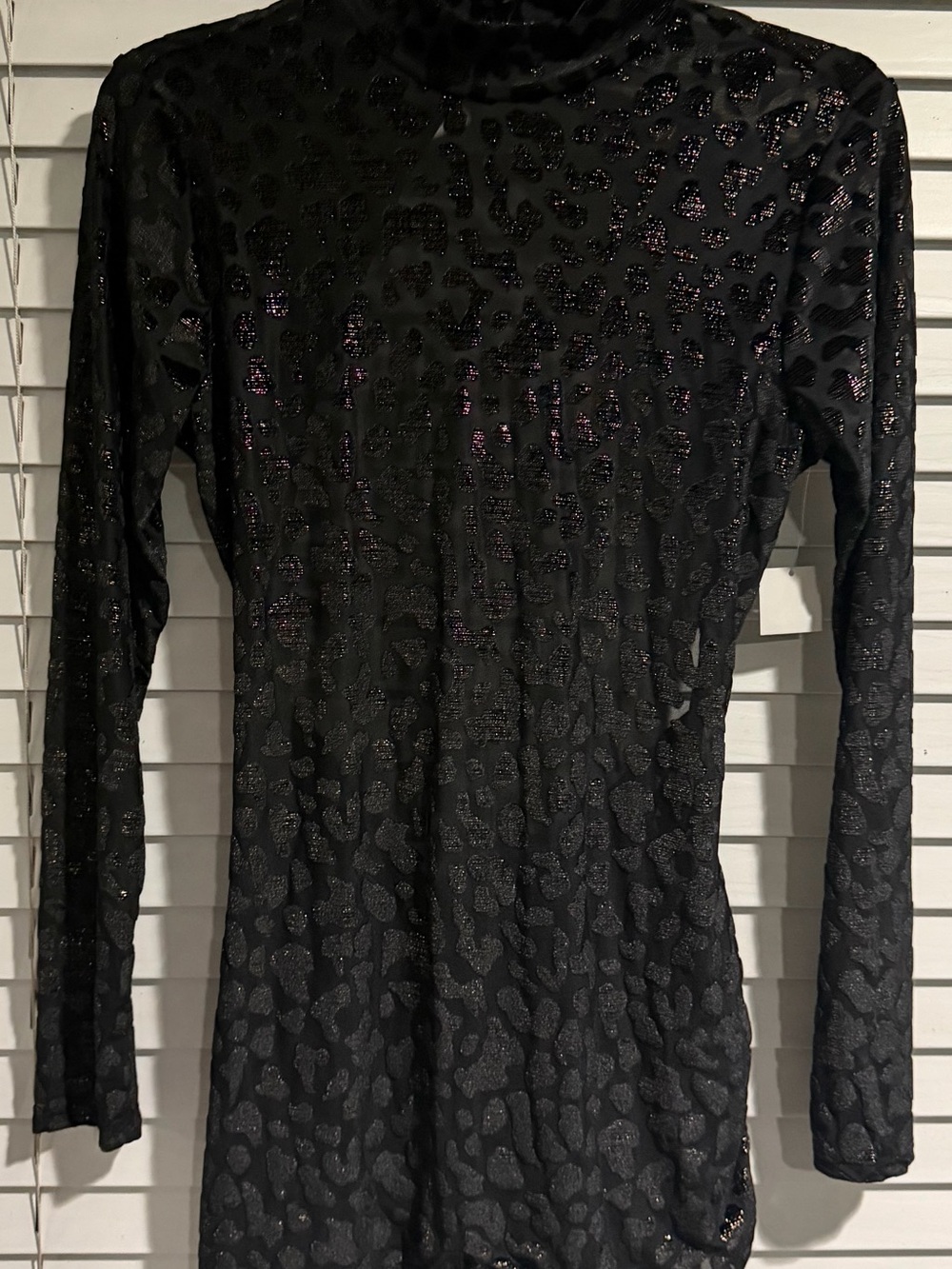 Women's Black Long-Sleeve Sparkle Leopard Sheath Dress